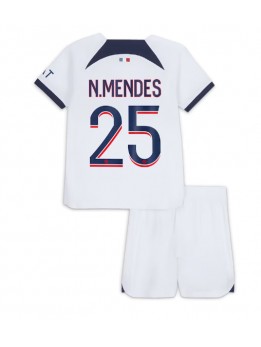 Paris Saint-Germain Nuno Mendes #25 Auswärts Trikotsatz für Kinder 2023-24 Kurzarm (+ Kurze Hosen)